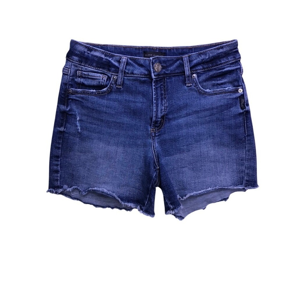 Silver Jeans Co Suki Short Womens W27 Blue Excellent Distressed Cutoff Denim